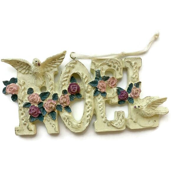 Christmas Tree Ornaments Set of 7 Ceramic Joy Noel and Doves - Picture 8 of 9